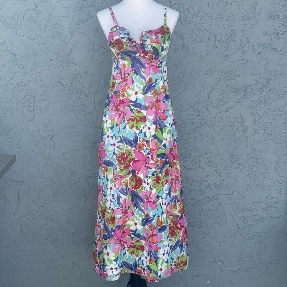 Mercer & Madison Bright Graphic Floral Spaghetti-Strap Cotton Dress Pink Multi 6